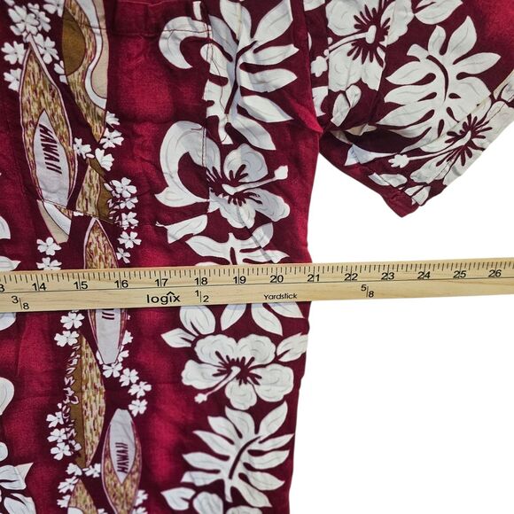 Hawaiian Shirt Red White Floral Print Surf Board Sz Large - Picture 3 of 8